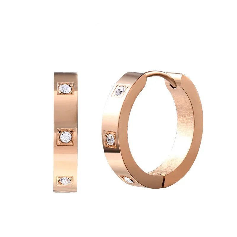 Stainless Steel Tiny Zircon Stone Huggies Wedding Medium Jewelry Hoop Earrings Gifts For Women
