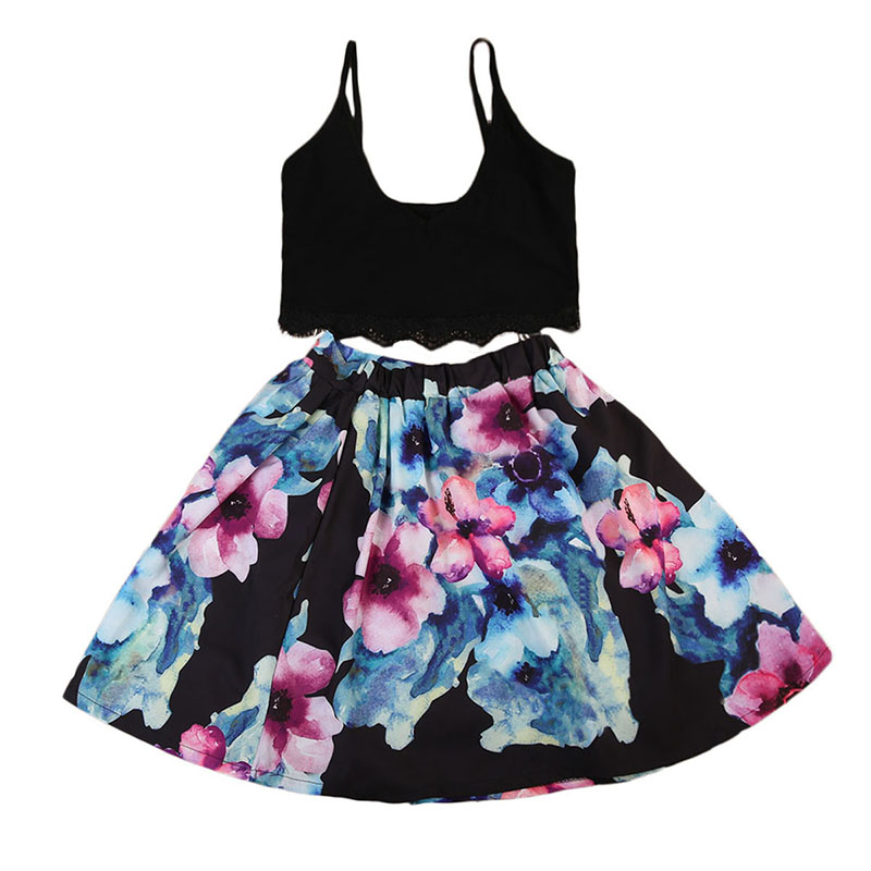 Mother and Daughter Dress Family Match Clothes Summer Sleeveless Woman Crop Tops+Floral Skirt Kids Girls Dresses Sundress