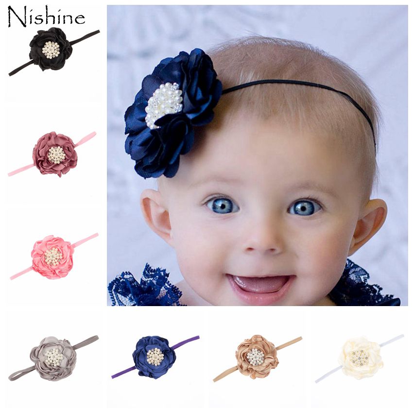 NISHINE Vintage Burned Eage Hair Rose Flowers With Rhinestone Pearl For Children Accessories Artificial Fabric Flowers Headband