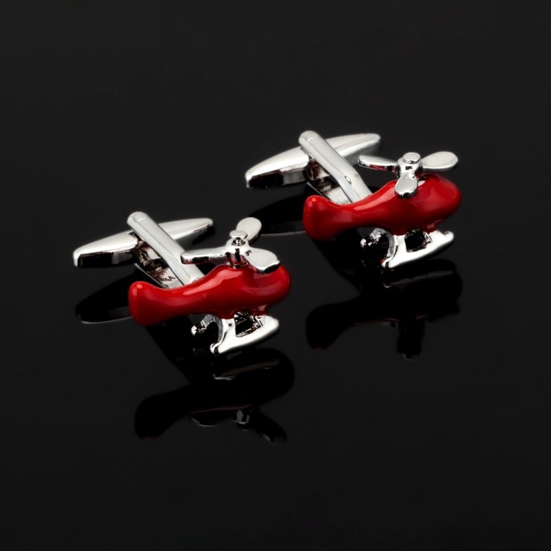 Men Cuff Links Stainless Steel Silvery Vintage Men's Wedding Gift Cufflink red Plane Model Cuff Link for Wedding Best Man