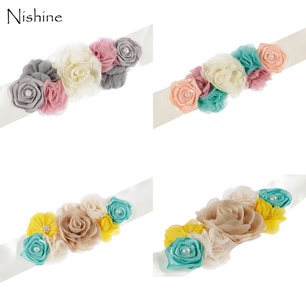 NISHINE New Style Women Sash Handmade Flower Sash Chiffon Flower Pregnant Women Belt Sash Maternity Sash Photo Prop