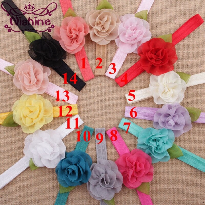 Nishine 14pcs/lot Baby Girls Floral Leaves Headbands Elastic Chiffon Flower Hair Bands Children Girls Kids Hair Accessories