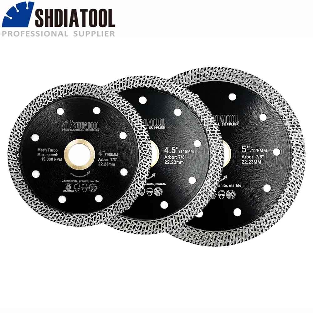 SHDIATOOL 4/4.5/5inch Diamond Cutting Disc Mesh Turbo Porcelain Tile Marble Stone Cutting Wheel