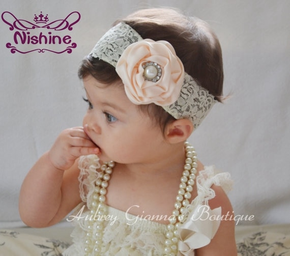 Nishine 1Pcs Kids Lovely Girl Lace HairBand Pearl Rhinestone Flower Headband Headwear Hair Band Accessories