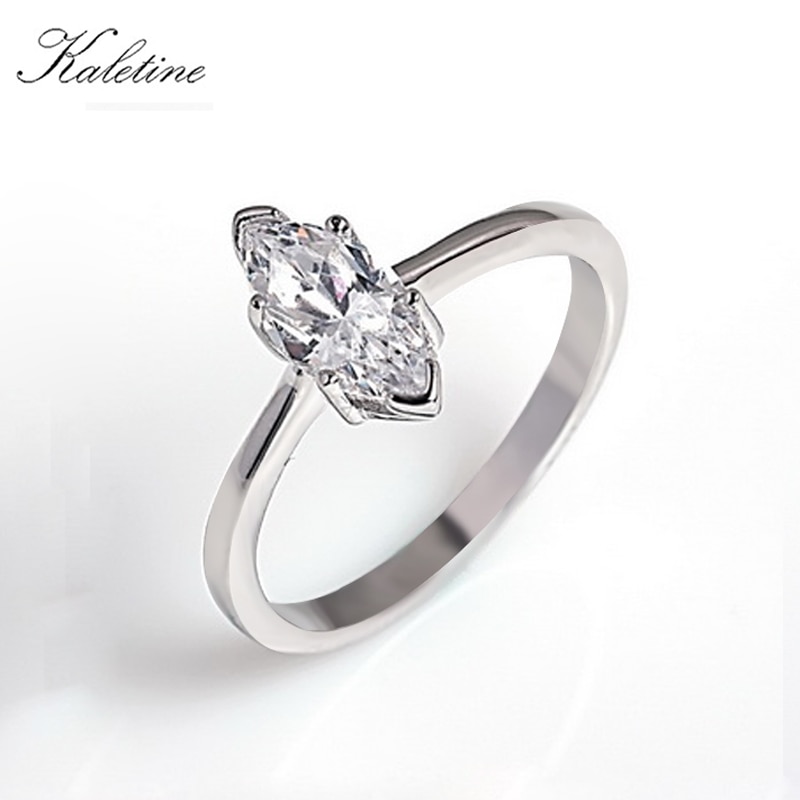Kaletine 925 Sterling Silver Rings For Women Marquise Cut Cubic Zircon Engagement Wedding Ring Party Fashion Jewelry