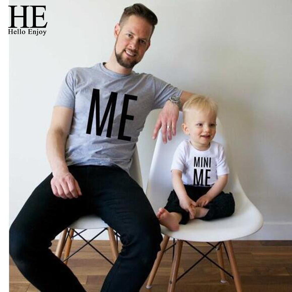 HE Hello Enjoy Father And Son Clothes Top Tee Summer Print Letter Family Matching Outfits Boy t shirts family look pajama Black