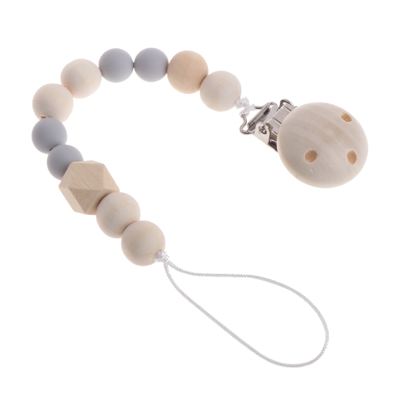 2020 New Nipple Holder Beaded Wooden Baby Pacifier Clip Chain Nipple Leash Strap Metal Pacifier Clips Soother Chain #20/12