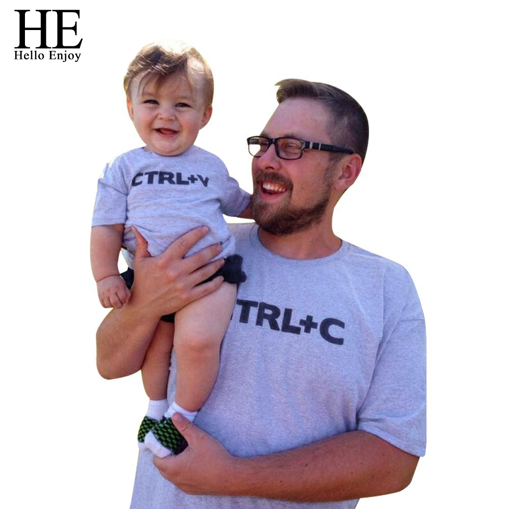 HE Hello Enjoy CTRL C+CTRL V Pattern Family Look Dad Son T Shirts Fashion Family Boys Children Clothing Family Matching Outfits