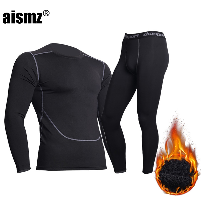 Aismz Winter Thermal Underwear Men's Clothing Sportswear Suits Compression Gym Fitness Fleece Second Skin Long Johns Men