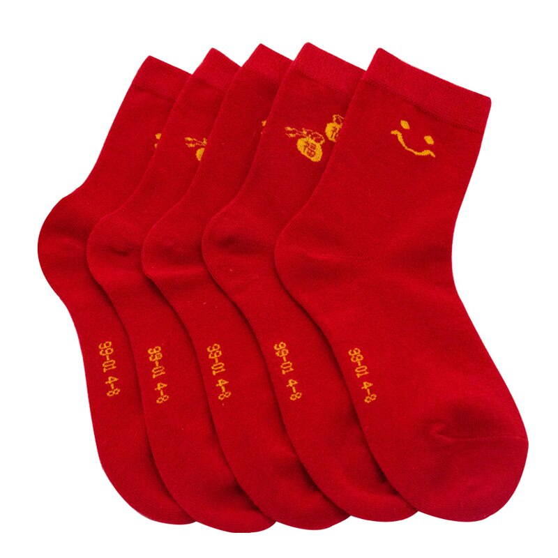 Spring & Autumn Children Socks 100% Cotton High-Quality Red Color Socks 0- 12 Year Kids Boys Girls Socks 5 Pairs / lot