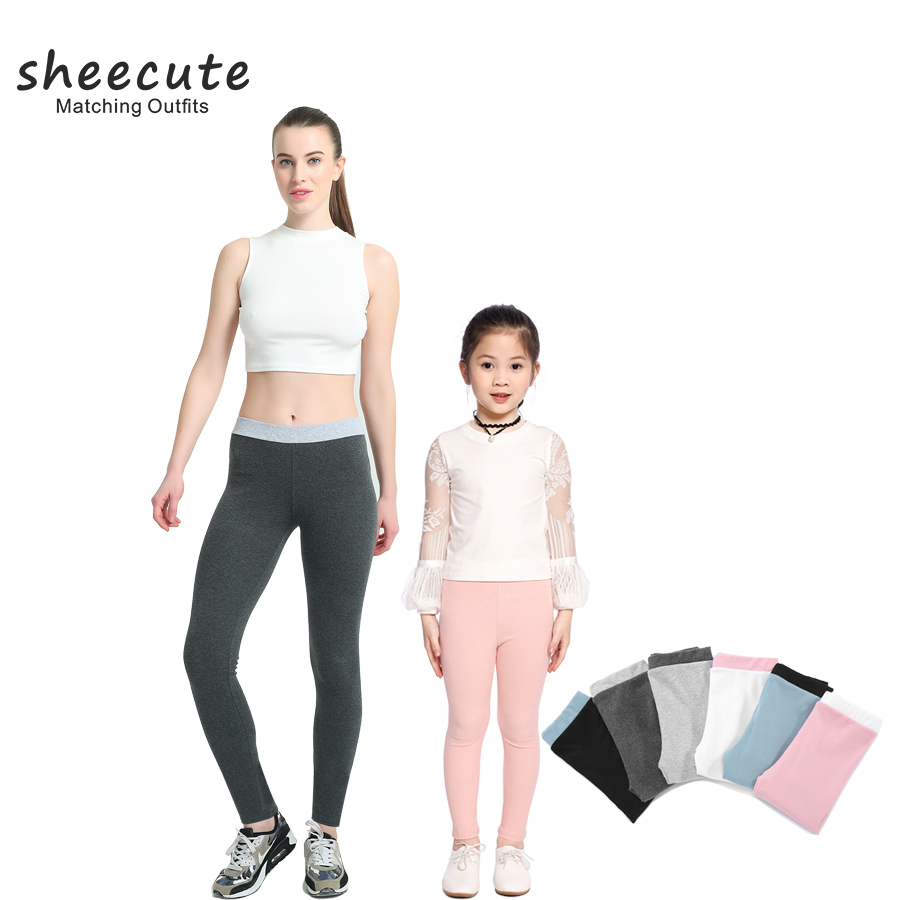 SheeCute Spring Autumn Style Family Match Clothes Ankle legnth Solid Cotton Woman Kids  Girl leggings  Matching Clothing legging