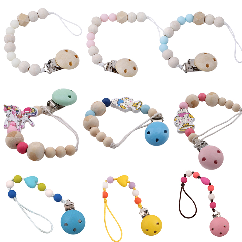 Baby Pacifier Clip Chain Wooden Holder Chupetas Soother Pacifier Clips Leash Strap Nipple Holder For Infant Feeding