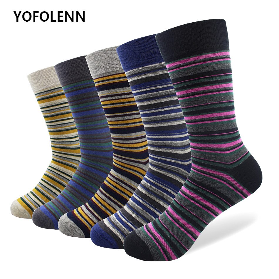 5 Pairs/lot Plus Size Combed Cotton Socks for Man Mixed Color Slim Striped Long Tube Cool Sock Fashion Funny