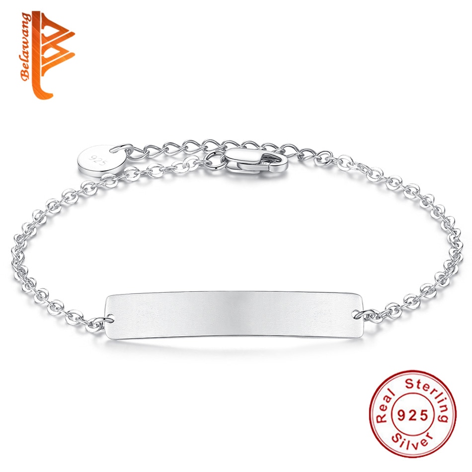 BELAWANG Personalized Engrave Link Chain Bracelet for Women 925 Sterling Silver Custom Couple Bracelet Adjustable Jewelry Gift