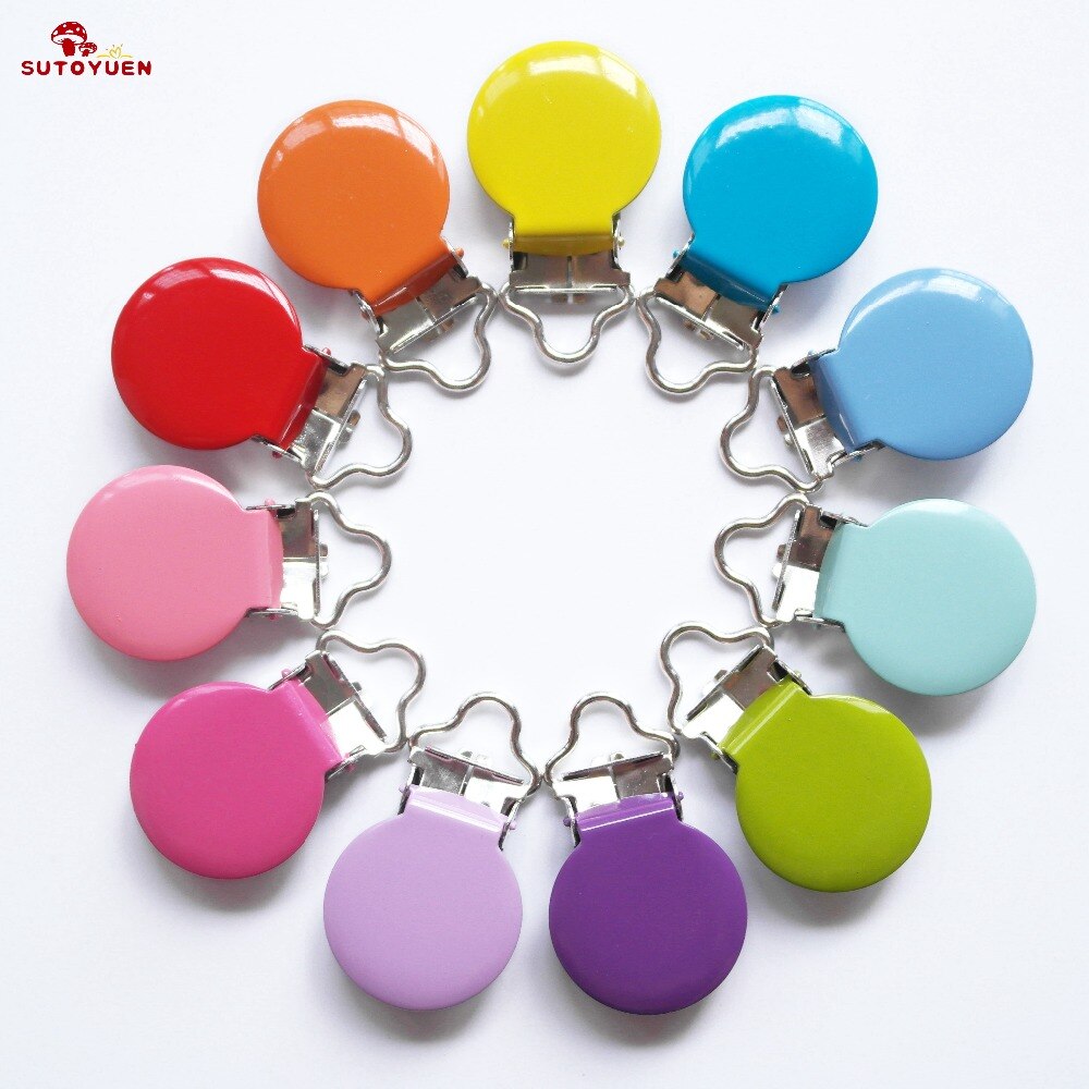 Sutoyuen Baby Round Pacifier Clip Dummy Soother Toys Chain Holder Metal Suspender Clips With Plastic Teeth LEAD NICKLE Free 22pc