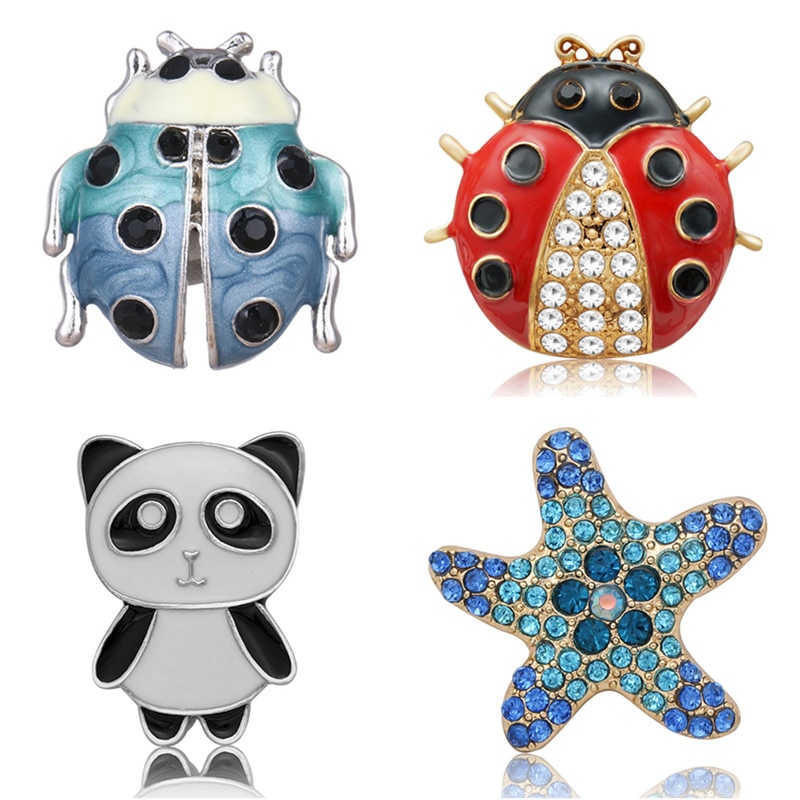 Beauty Lovely Ladybug Rhinestone Panda Starfish metal 30mm snap buttons big style fit 18mm snap jewelry wholesale KZ3259