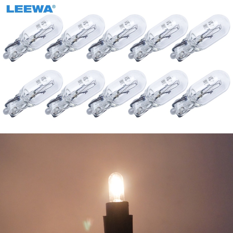 LEEWA 50pcs Warm White Car T6.5 12V 3W Wedge Halogen Bulb External Halogen Lamp Replacement Dashboard Bulb Light #CA1316
