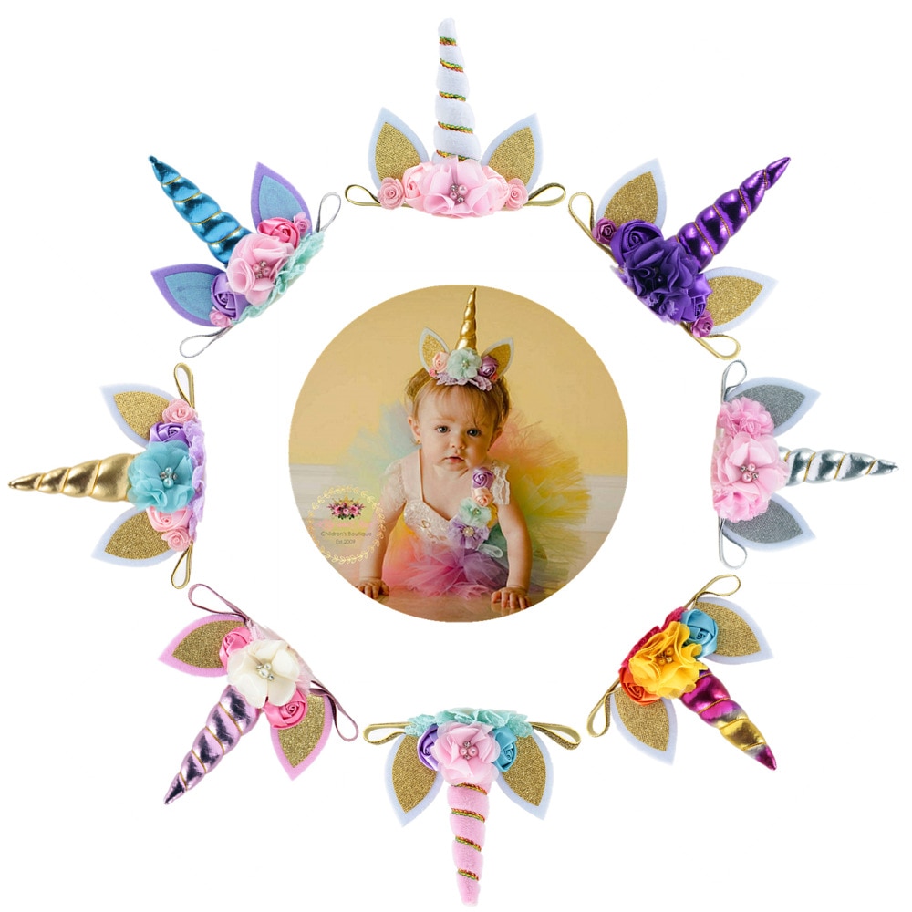 New Unicorn Horn Baby Headband Kids Birthday Gifts Unicorn Girls Hairbands Party Supplies Newborn Photography Props