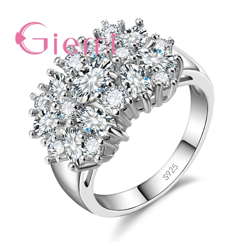 Exquisite Flower Shape Shiny Multiple Colour Crystal Stone Ring Anniversary Wedding Ceremony 925 Silver and CZ