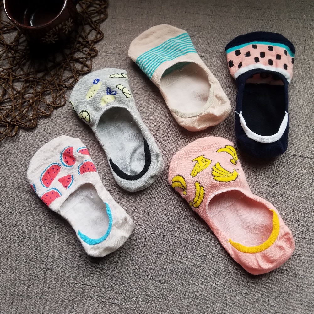 Colorful fruit Invisible Short Woman Sweat summer comfortable cotton girl women's boat socks ankle low female 1pair=2pcs ws