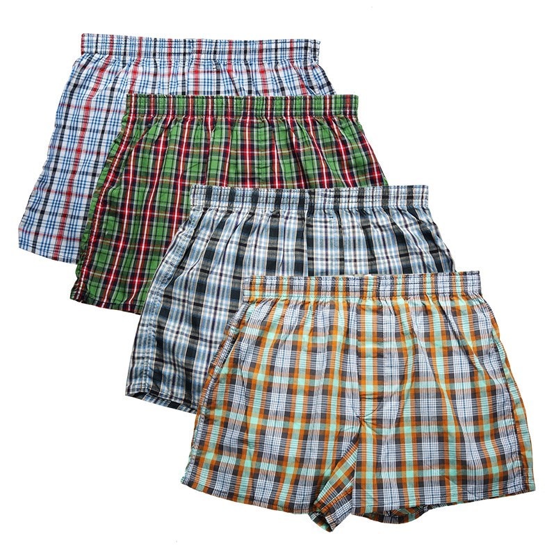 High Quality Brand 4-Pack Men's Boxer Shorts Woven Cotton 100% Classic Plaid Combed Male Underpant Loose Breathable Oversiz