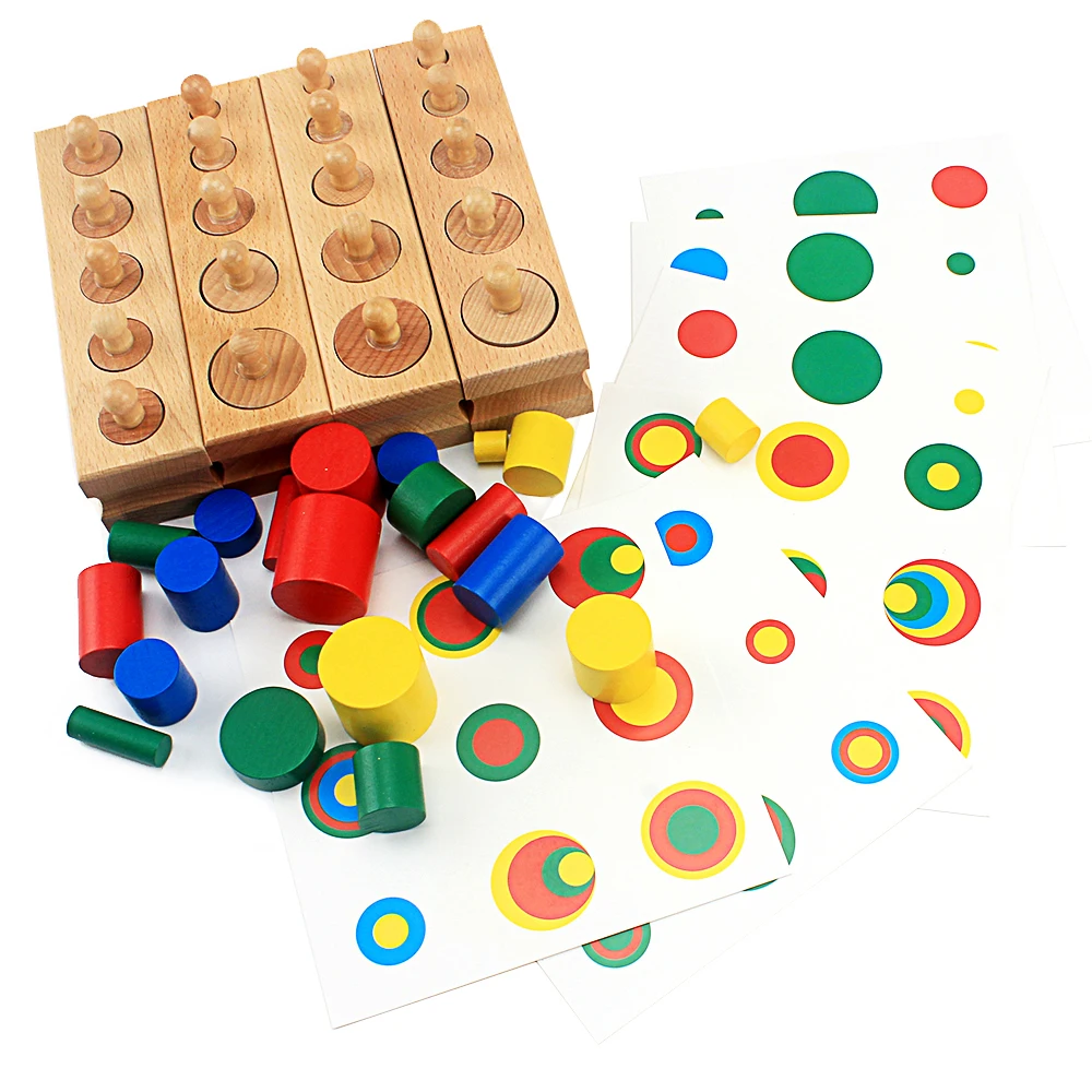 Baby Montessori Educational Wooden Toys Colorful Socket Cylinder Block Set For Children Educational