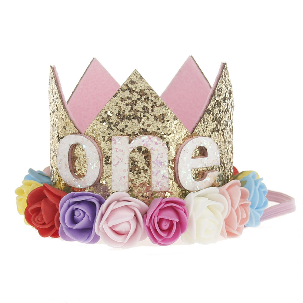 Happy First Birthday Party Hats Decor Cap One Birthday Hat Princess Crown 1st 2nd 3rd Year Old Number Baby Kids Hair Accessory