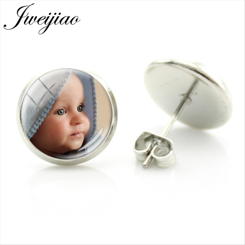 JWEIJIAO Round Square Stud Earrings Custom Picture Photo Logo Glass Dome Drop Earring Friend Wedding Gift NA01