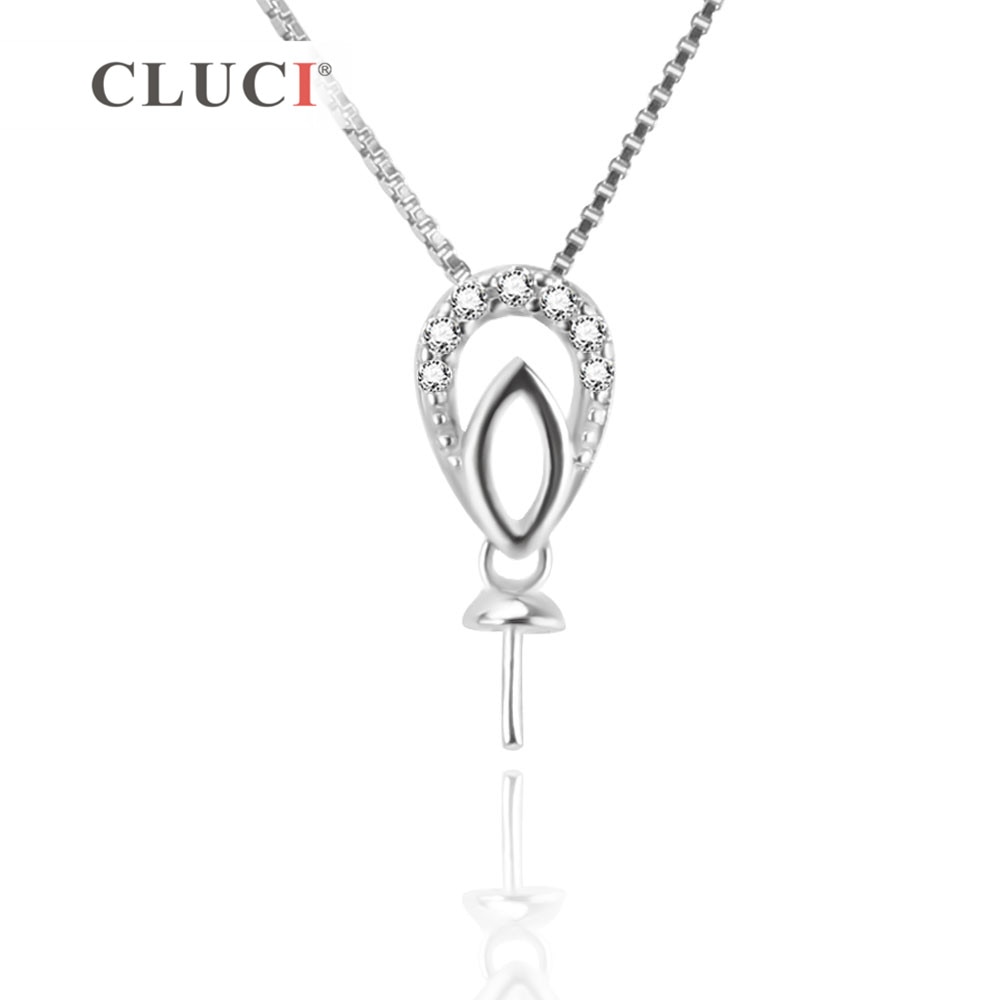 CLUCI 925 sterling silver Tiny crystal Pendant accessary for pearl necklace making, fit 7-8mm pearl, Women Fine Jewelry SP236SB