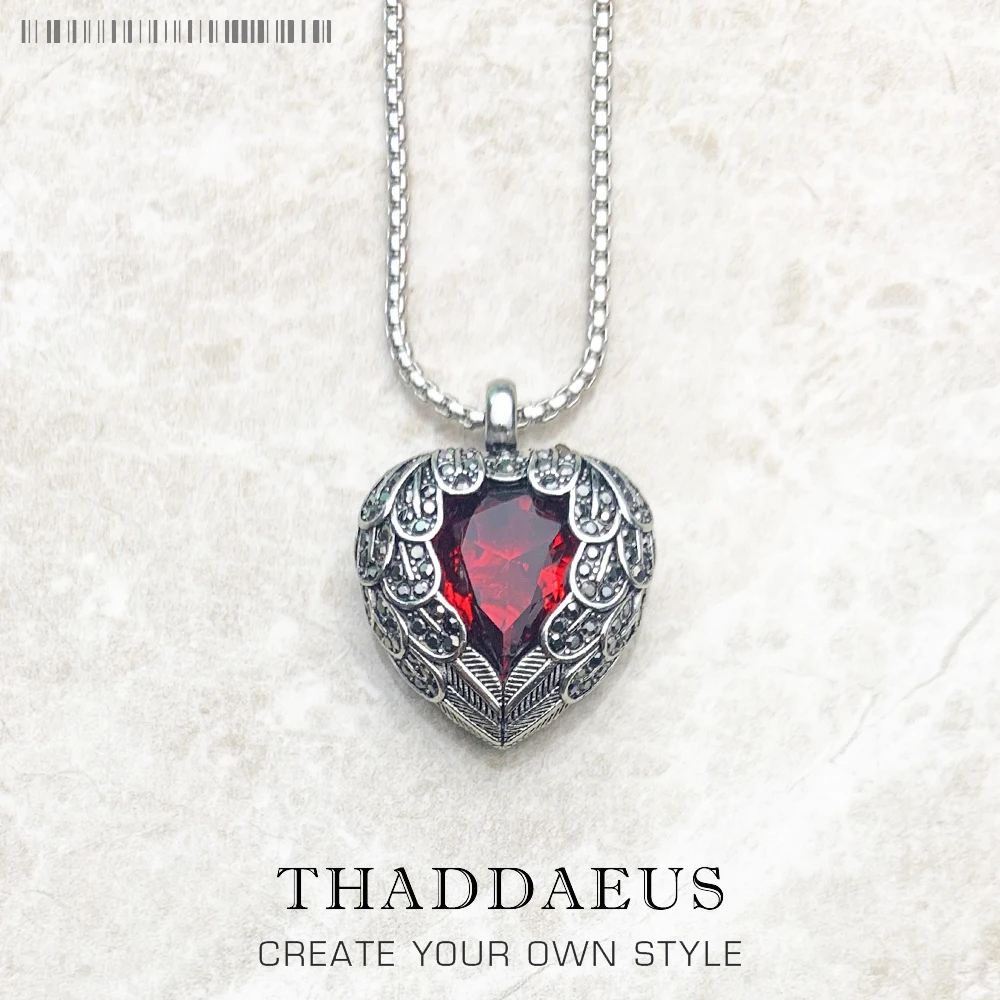 Pendant Necklace Red Winged Heart Brand Link Chain Fashion Jewelry Europe Style 925 Stering Silver