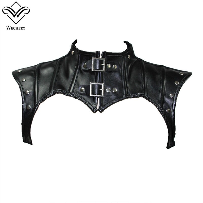 Wechery Cut Out Shapewear Short Gothic Shoulder Tops Women's Steampunk Lace Up Accessories Sexy Leather Rivets Corsets Top