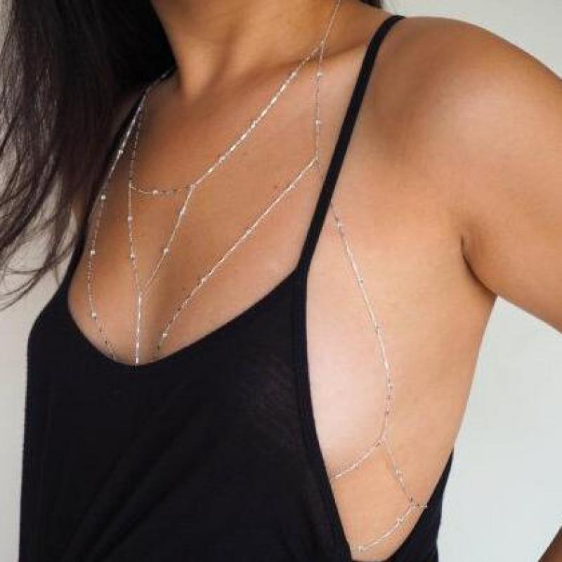 Tassel Body Chain Sexy Beach Bijoux Gold Multilayer Bra Cross Bikini Harness Necklace Bodychain Jewelry For Women