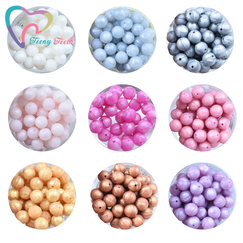 100 PCS Metallic Colors 12/15 MM Silicone Beads For Teething Necklace Baby Beads For Chew Teether BPA Free Loose Beads Teether