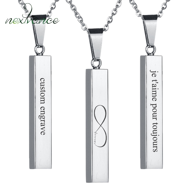 Nextvance Custom Square Strip Pendant Necklace Engraved Name Bar Necklace for Women Men Personalized Gift Geometric Jewelry