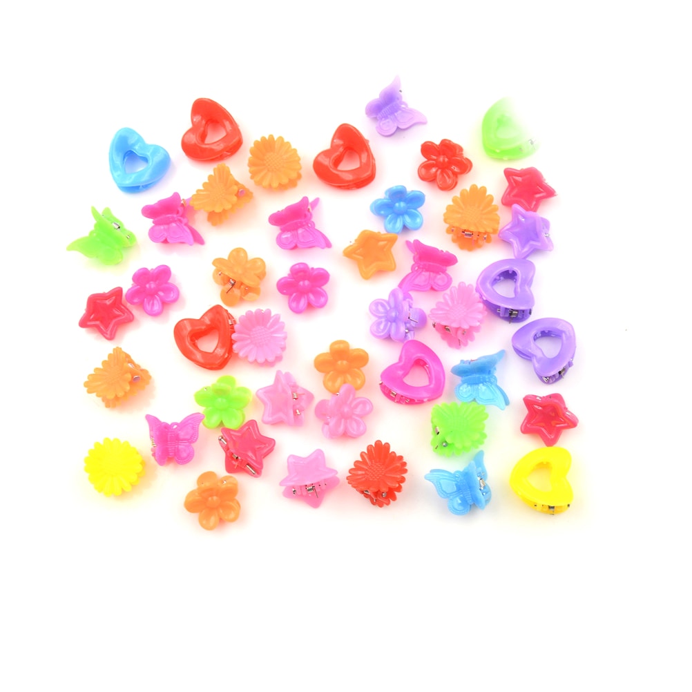 20 Pcs/Lot Solid Color Girls' Hair Claw JawCartoon Shape Mini Small Hair Clips Toddlers' Side Hairpin Accessories