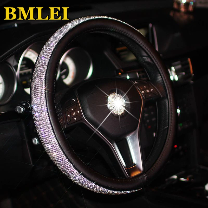 Bling Bling Rhinestones Crystal Car Steering Wheel Cover  PU Leather Steering-wheel covers Auto