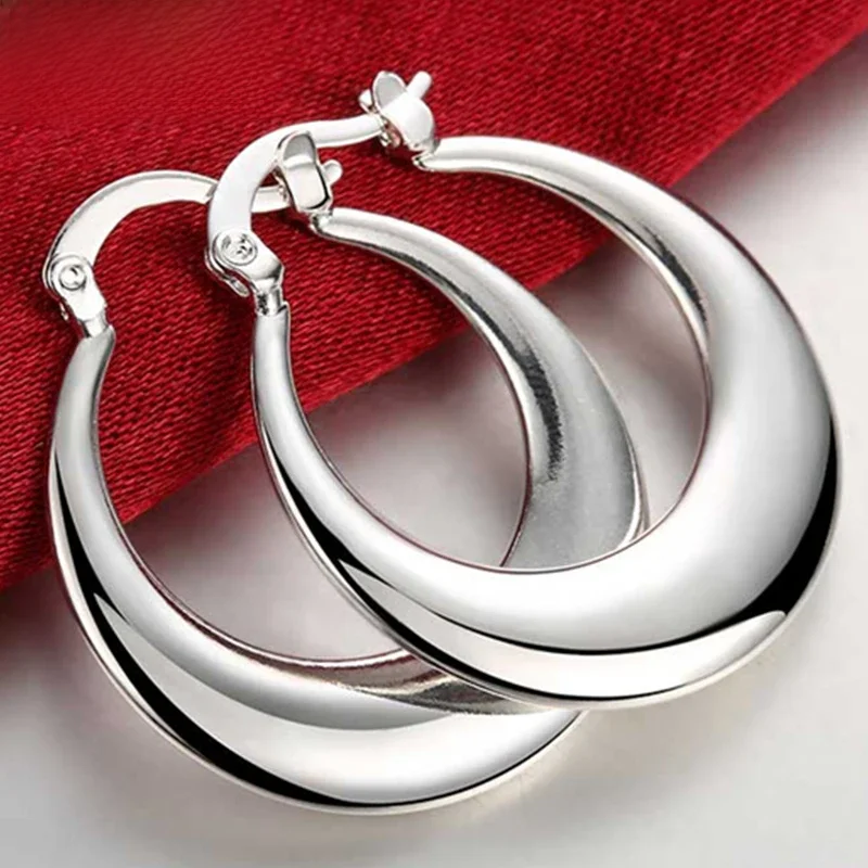 DOTEFFIL 925 Sterling Silver Circle Smooth U Shape Big Hoop Earrings For Women Wedding Engagement
