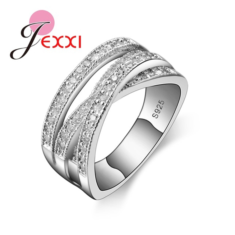 New Fashion 925 Sterling Silver Women Wedding Finger Band Rings Crossed Design Cubic Zircon Crystal Girls Anillos