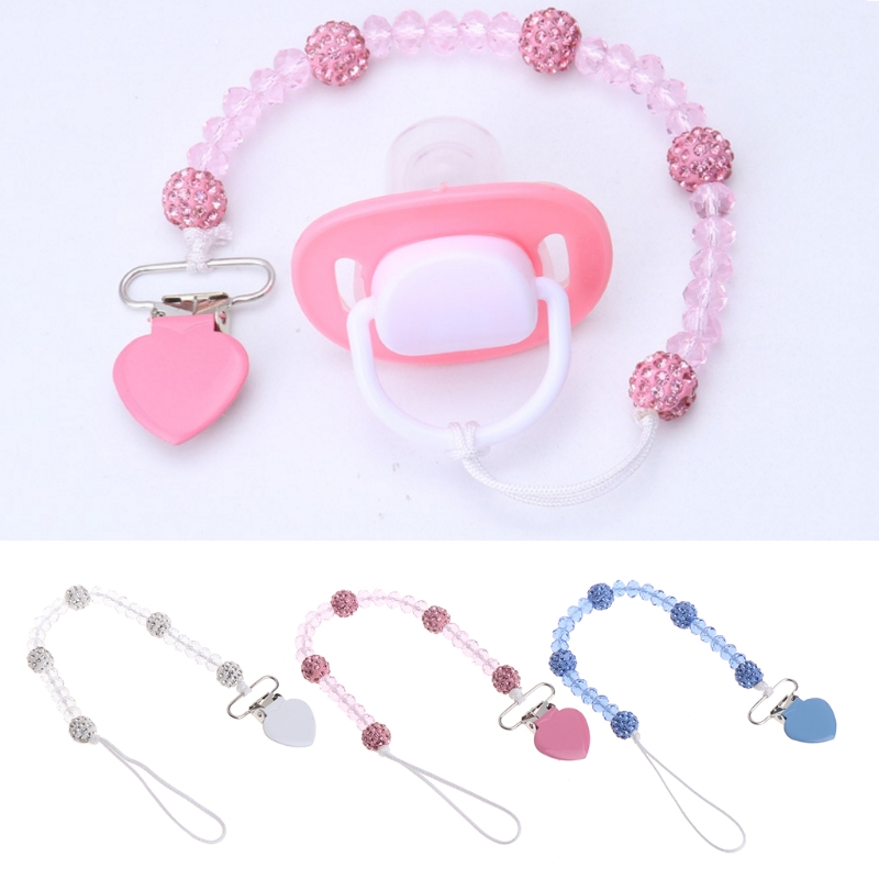 Bling Crystal Hand Made Pacifier Clips Soother Chain Dummy Soother Nipple Leash Strap