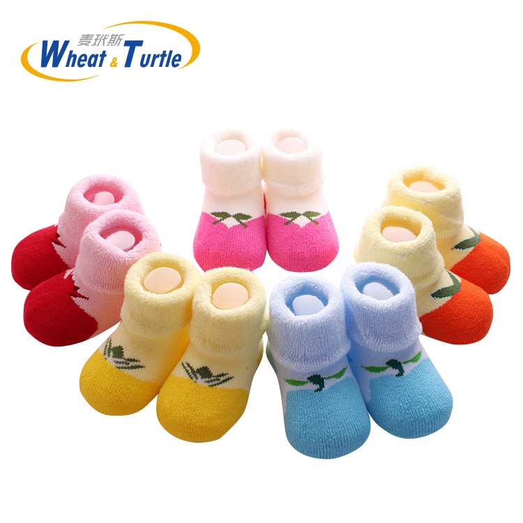 5 Pairs/Lot ideacherry Brand Children Terry Socks Asymmetric Graphics Baby Socks Cartoon Pattern Cotton Winter Warm Thicker