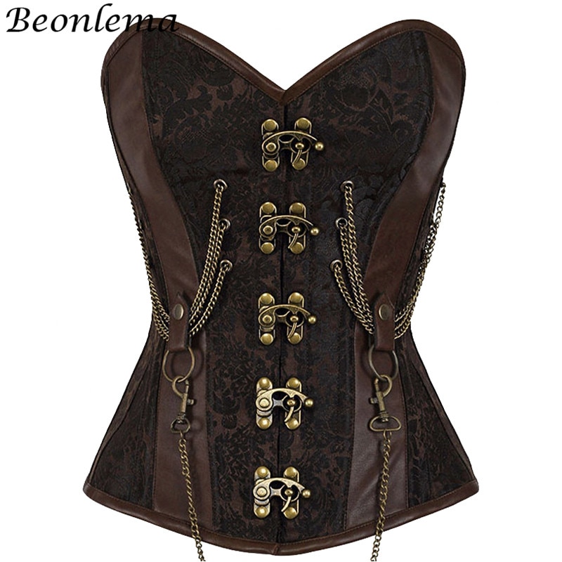Women's Corset Steampunk Body Shapewear Woman Brown Gothic Clothes Bodice Bustier Vintage Burlesque Goth Waist Lace-up Cors
