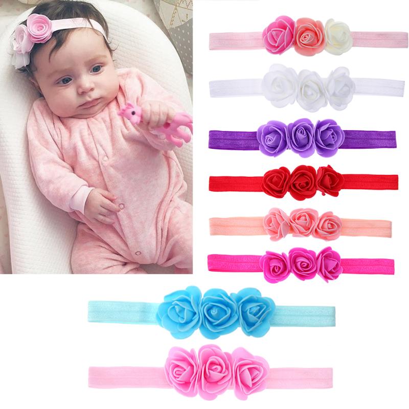 1pcs New Baby Three Flowers Headband Ribbon Hair Bands Handmade DIY Headwear Hair Wreath Party Hair Sweet Bride Rose Flower prop