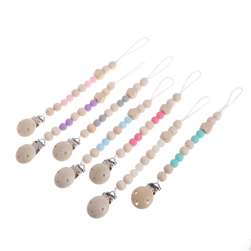 Nipple Holder Beaded Wooden Baby Pacifier Clip Chain Nipple Leash Strap Pacifier Clips Soother Chain