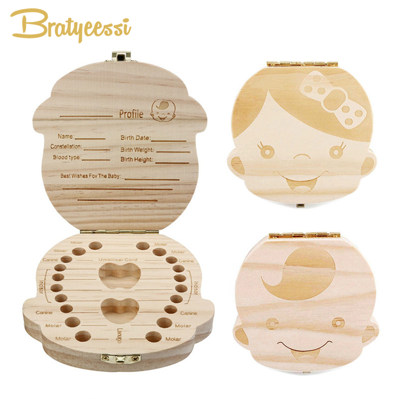 Wooden Kids Baby Milk Teeth Box Organizer Wood Storage Baby Tooth Box for Boy Girl Save Teeth Gift Umbilical Cord Lanugo