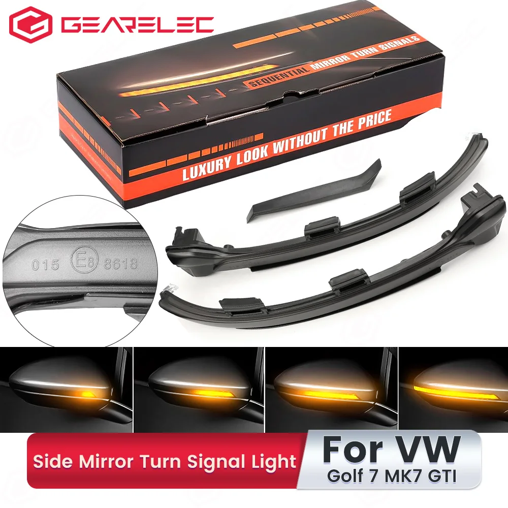 2PCS For VW Golf 7 MK7 GTI Smoked Dynamic Side Mirror Blinker Turn Signal Light For Volkswagen Rline