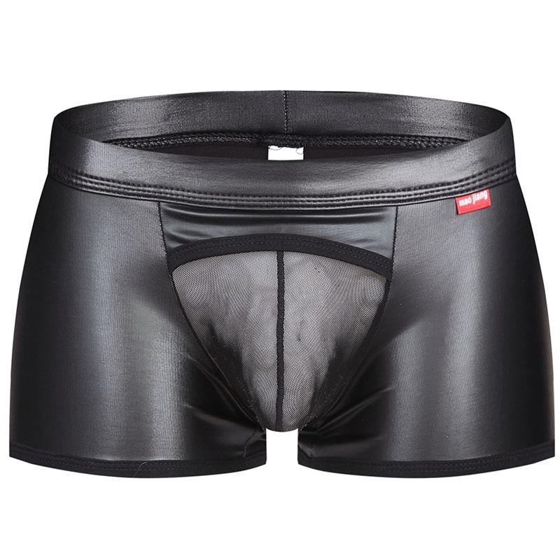 Leather Mens Underwear Boxers Penis Transparent Gay Male Underwear Sexy Underpants Man Brand Mens Panties Sissy Lingerie Erotic