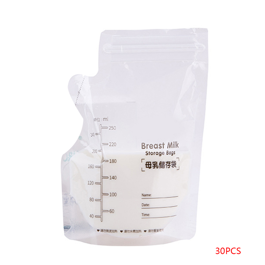 30pcs/ 1 Pack 250ml Breast Milk Storage Bag PET/PE Fresh Sealing Leakproof Breast Nursing Bag Baby Safe Feeding Bags Feeding