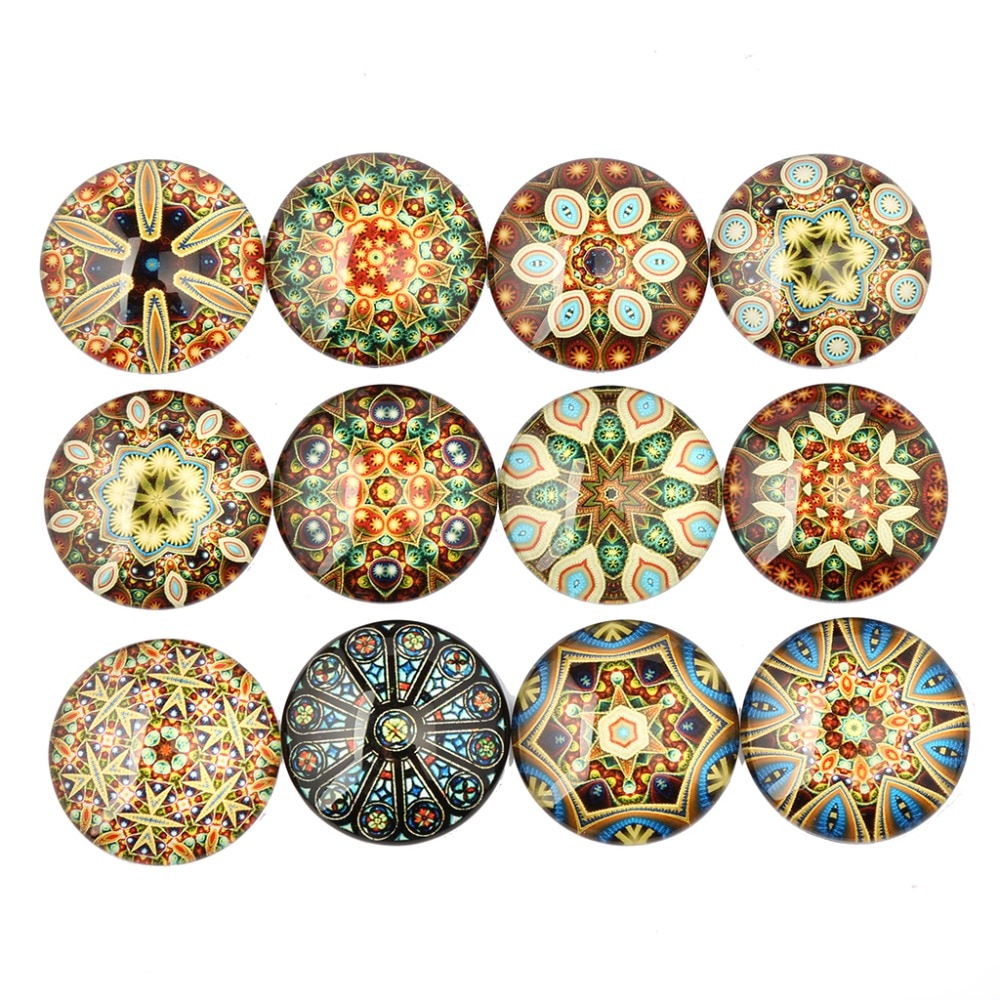 reidgaller mix mandala photo round glass cabochon 12mm 14mm 18mm 20mm 25mm 30mm diy handmade flat back jewelry findings