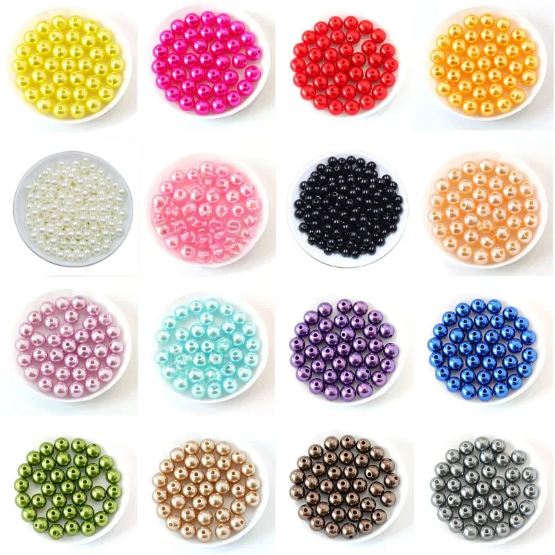 50-1000Pcs With Hole ABS Imitation Pearl Bead 4/6/8/10/12MM Round Plastic Acrylic Spacer Bead for