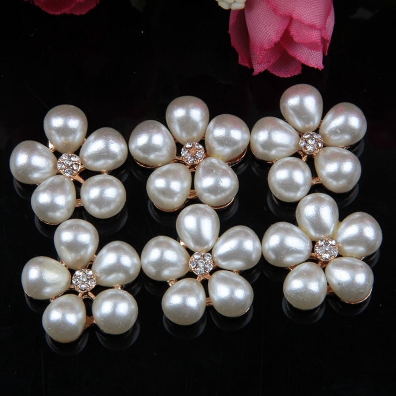 New 10pcs/lot Metal Decorative Buttons Crystal Pearl Flower Alloy Flat Back Rhinestone Buttons Diy Craft Jewelry Supplies